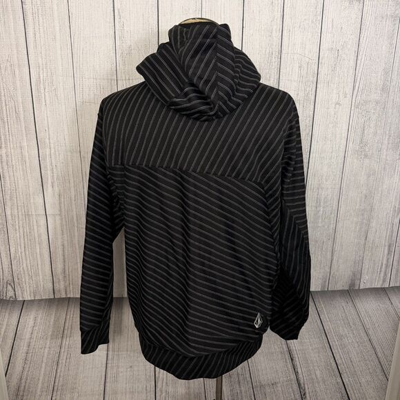 Volcom Men's XL Black Pinstriped Full Zip Sherpa Linen Hooded Jacket - Picture 4 of 7